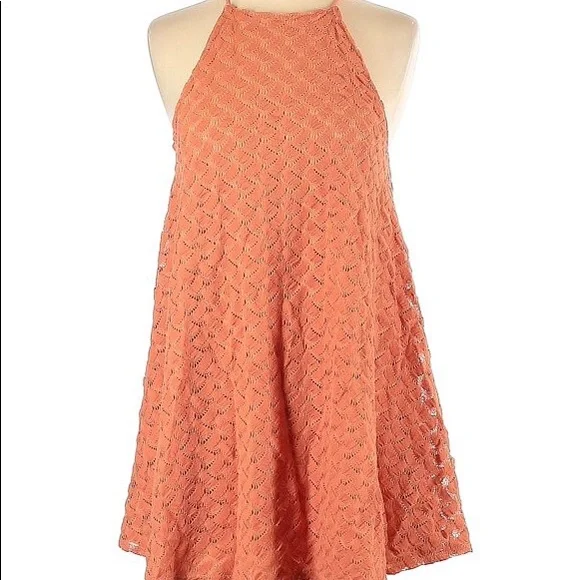 kimchi blue orange dress kimchi blue orange chiffon knee length longsleeve dress Sz S EUC